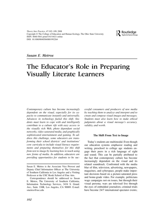 The Educator's Role In Preparing Visually Literate Learners