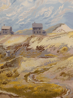 detail of a George Grosz painting (Dune Shacks, Truro) 1940, Cape Cod.