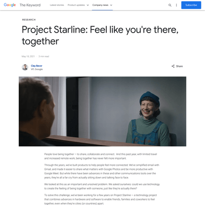 Project Starline: Feel like you’re there, together