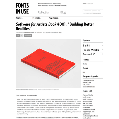 Software for Artists Book #001, “Building Better Realities”
