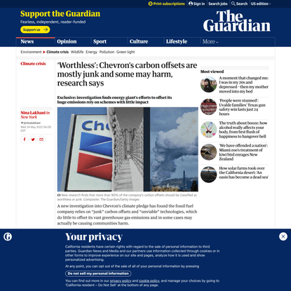 ‘Worthless’: Chevron’s carbon offsets are mostly junk and some may harm, research says