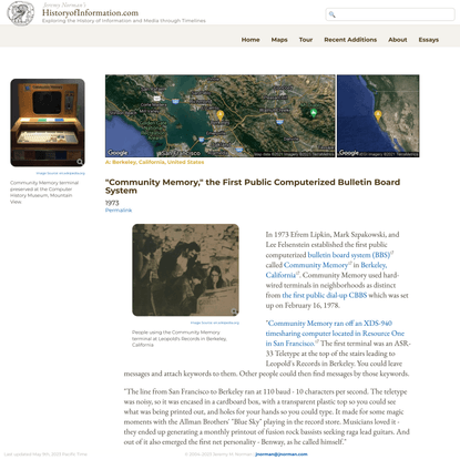 “Community Memory,” the First Public Computerized Bulletin Board System : History of Information