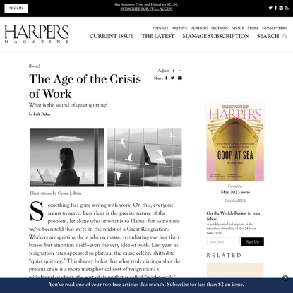 The Age of the Crisis of Work, by Erik Baker | Harper’s Magazine