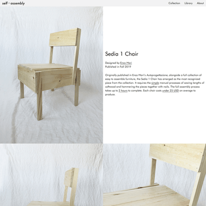 Sedia 1 Chair Autoprogettazione by Enzo Mari - Self-assembly