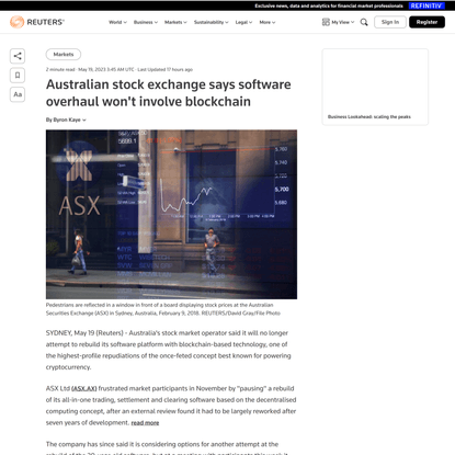 Australian stock exchange says software overhaul won’t involve blockchain