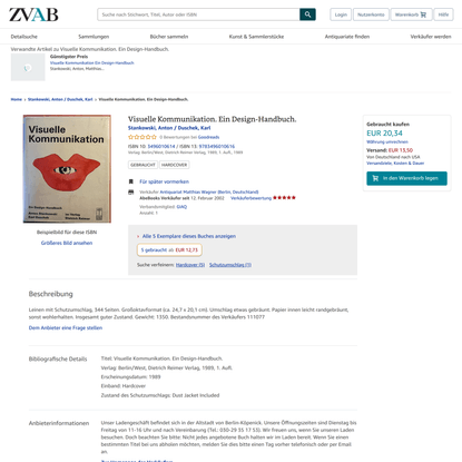 Visuelle Kommunikation. Ein Design-Handbuch. von Stankowski, Anton / Duschek, Karl: Hardcover (1989) | Antiquariat Matthias ...