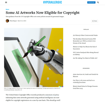 Some AI Artworks Now Eligible for Copyright