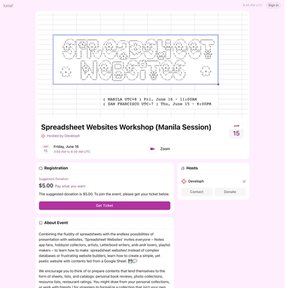Spreadsheet Websites Workshop (Manila Session) · Zoom · Luma