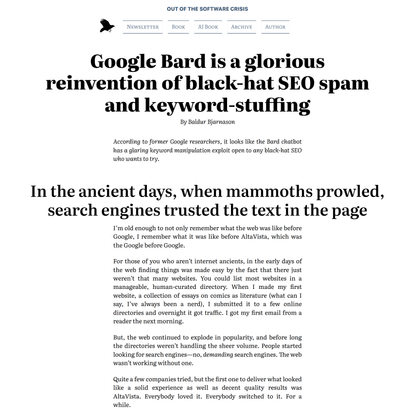Google Bard is a glorious reinvention of black-hat SEO spam and keyword-stuffing