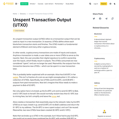 Unspent Transaction Output (UTXO) | Binance Academy