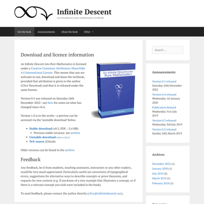 Infinite Descent – An introductory pure mathematics textbook