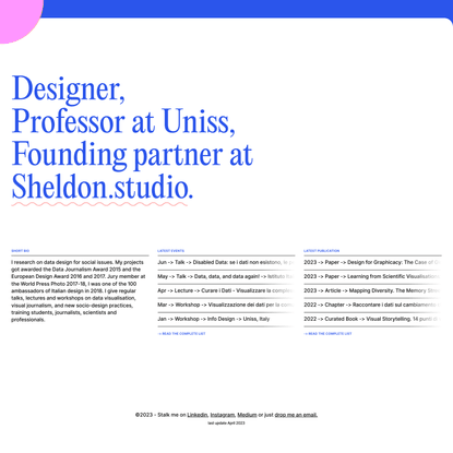 Designer, Professor at Uniss, Founding partner at Sheldon.studio