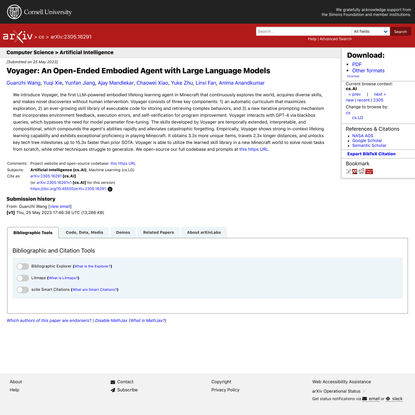 Voyager: An Open-Ended Embodied Agent with Large Language Models