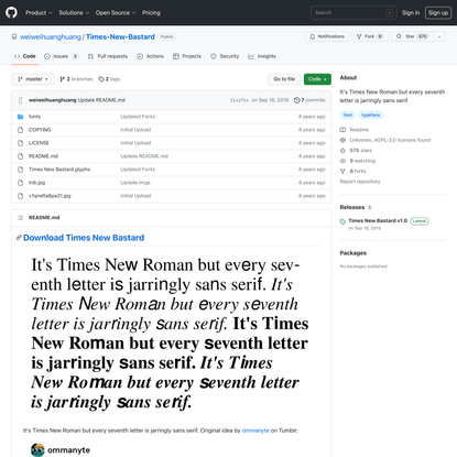 GitHub - weiweihuanghuang/Times-New-Bastard: It's Times New Roman but every seventh letter is jarringly sans serif