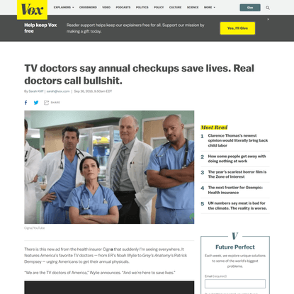 TV doctors say annual checkups save lives. Real doctors call bullshit. - Vox