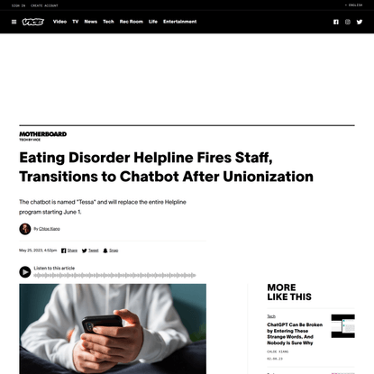 Eating Disorder Helpline Fires Staff, Transitions to Chatbot After Unionization