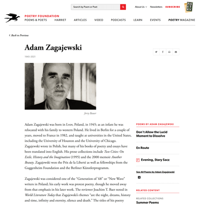 Adam Zagajewski | Poetry Foundation