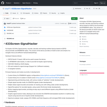 GitHub - luispl77/433Screen-SignalHacker: Full duplex 433 MHz Signal jammer, recorder, decoder and hacking multitool device ...