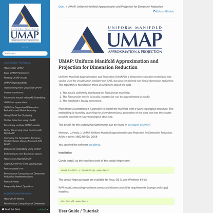 UMAP: Uniform Manifold Approximation and Projection for Dimension Reduction — umap 0.5 documentation