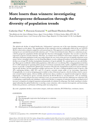 More losers than winners: investigating Anthropocene defaunation through the diversity of population trends - Catherine Finn, Florencia Grattarola, Daniel Pincheira-Donoso