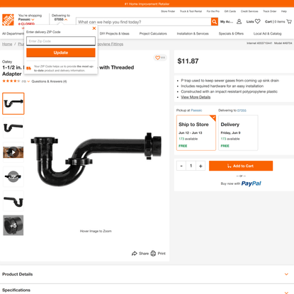 Oatey 1-1/2 in. Black Plastic Sink Drain P-Trap with Threaded Adapter A9704 - The Home Depot