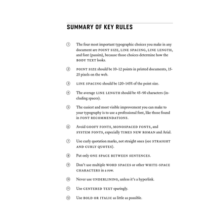 Summary of key rules | Butterick's Practical Typography