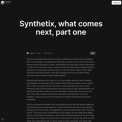 Synthetix, what comes next, part one — Kain.eth