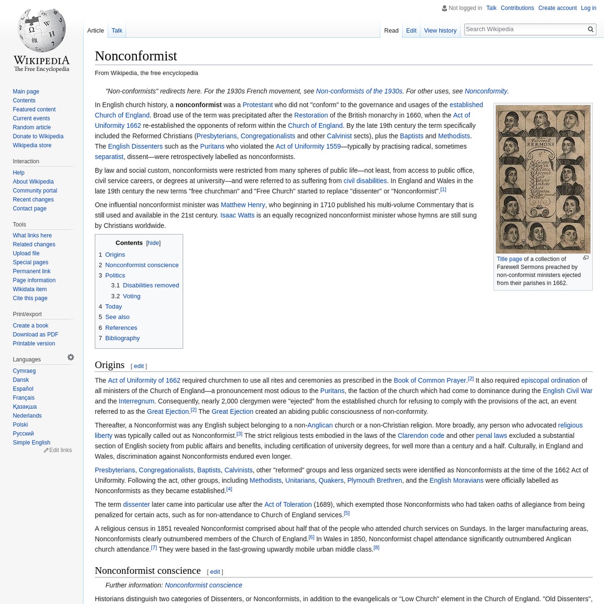 What Is The Act Of Uniformity 1662