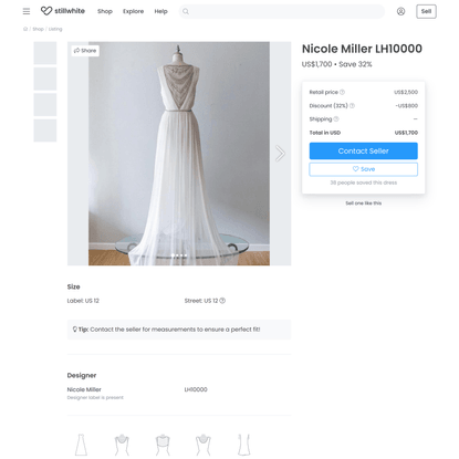 Nicole Miller LH10000 New Wedding Dress Save 32%