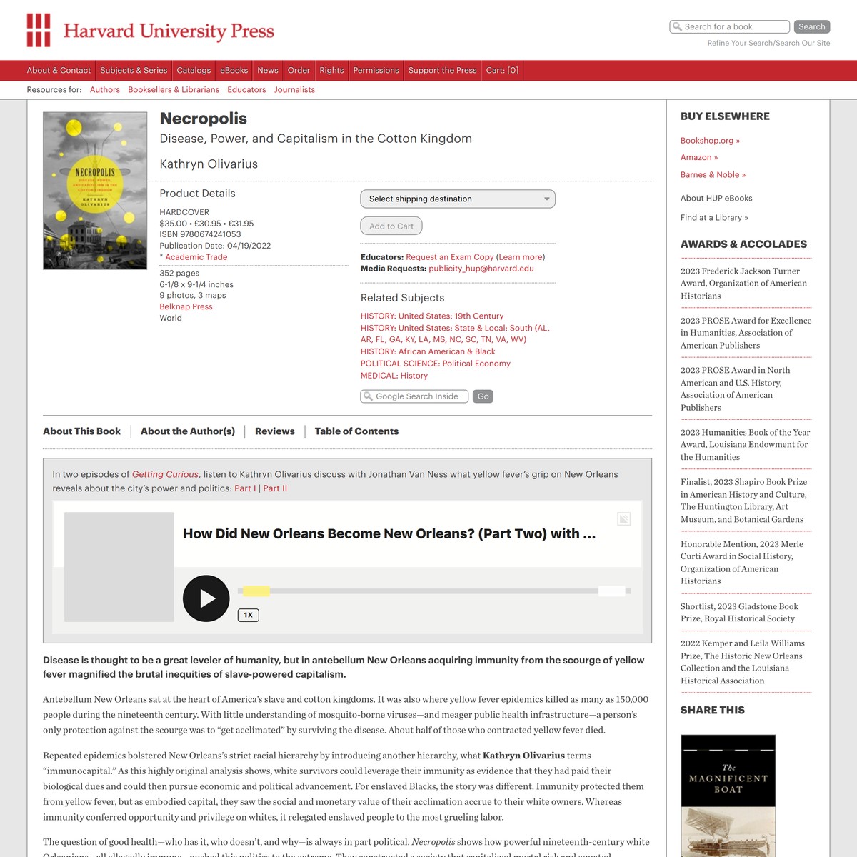 Necropolis Disease, Power, and Capitalism in the Cotton Kingdom, by Kathryn Olivarius (2022