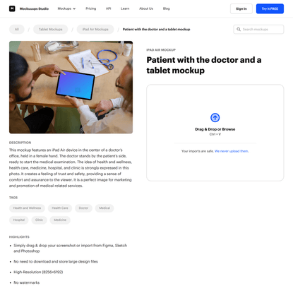 Patient with the doctor and a tablet mockup - Mockuuups Studio