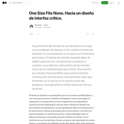 One Size Fits None. Hacia un diseño de interfaz crítico.