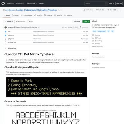 GitHub - petykowski/London-Underground-Dot-Matrix-Typeface: A set of dot matrix fonts in the style of TfL's Underground arrivals board.