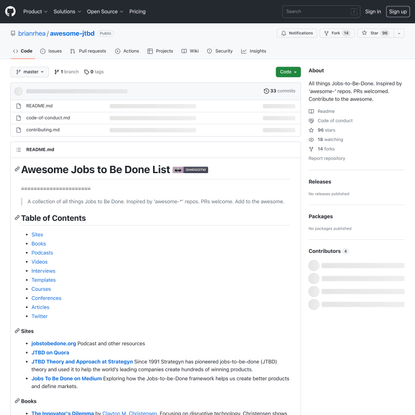 GitHub - brianrhea/awesome-jtbd: All things Jobs-to-Be-Done. Inspired by ‘awesome-’ repos. PRs welcomed. Contribute to the a...