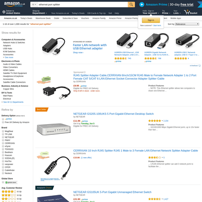 Amazon.co.uk: ethernet port splitter