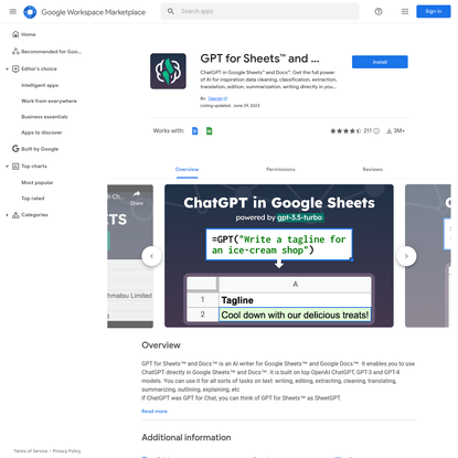GPT for Sheets™ and Docs™ - Google Workspace Marketplace