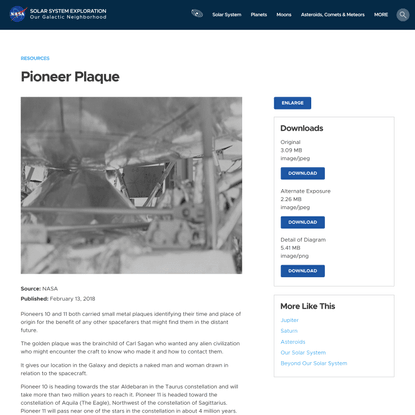 Pioneer Plaque | NASA Solar System Exploration