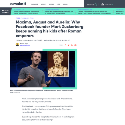 Maxima, August and Aurelia: Why Facebook founder Mark Zuckerberg keeps naming his kids after Roman emperors