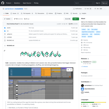 GitHub - carrierdown/mutateful: Add-on for Ableton Live that enables live coding functionality fully integrated into Live’s ...