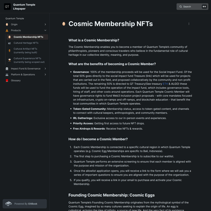 Cosmic Membership NFTs - Quantum Temple Litepaper