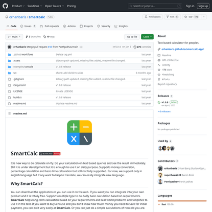 GitHub - erhanbaris/smartcalc: Text based calculator for peoples