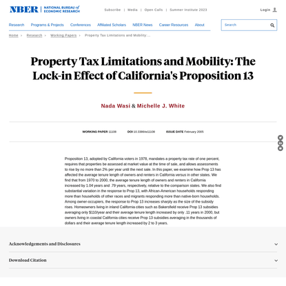 Property Tax Limitations and Mobility: The Lock-in Effect of California's Proposition 13