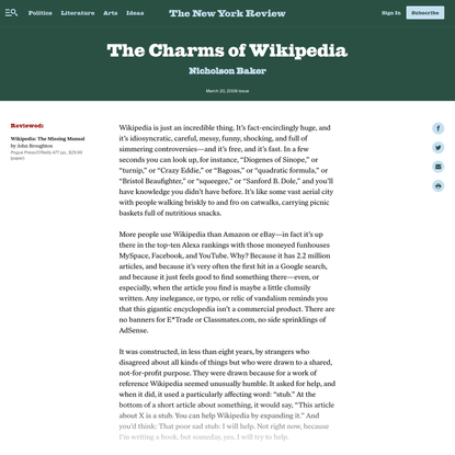 The Charms of Wikipedia | Nicholson Baker