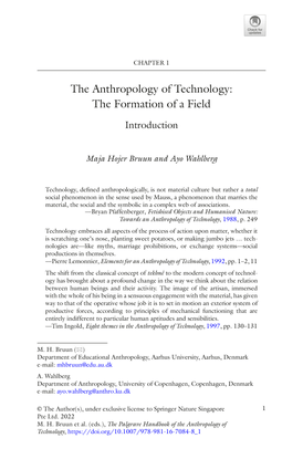 The anthropology of technology: the formation of a field (Bruun &amp; Wahlberg 2022)
