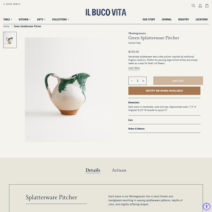 il Buco Vita Montegranaro Splatterware Pitcher