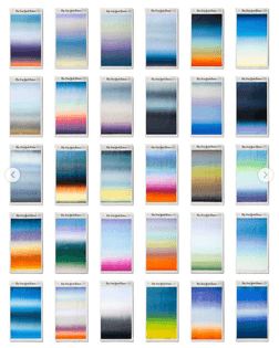 a six-by-five grid of The New York Times front pages showing colorful sunset-like gradients by Sho Shibuya