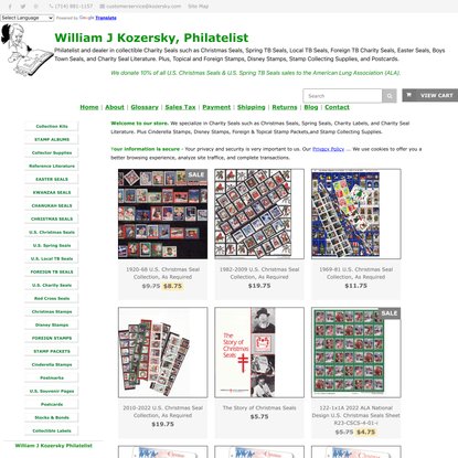 William J Kozersky, Philatelist: Christmas Seals, Spring Seals, Easter Seals, Charity Seals, Topical & Foreign Stamps