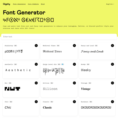 Font Generator (☾⊙ρ⚧ &amp; ρꍏ∫†€ 400+ Fonts!) – Glyphy