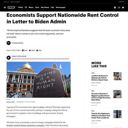 Economists Support Nationwide Rent Control in Letter to Biden Admin