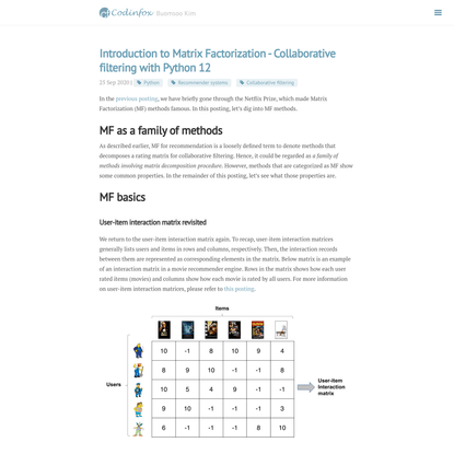 Introduction to Matrix Factorization - Collaborative filtering with Python 12 · Buomsoo Kim